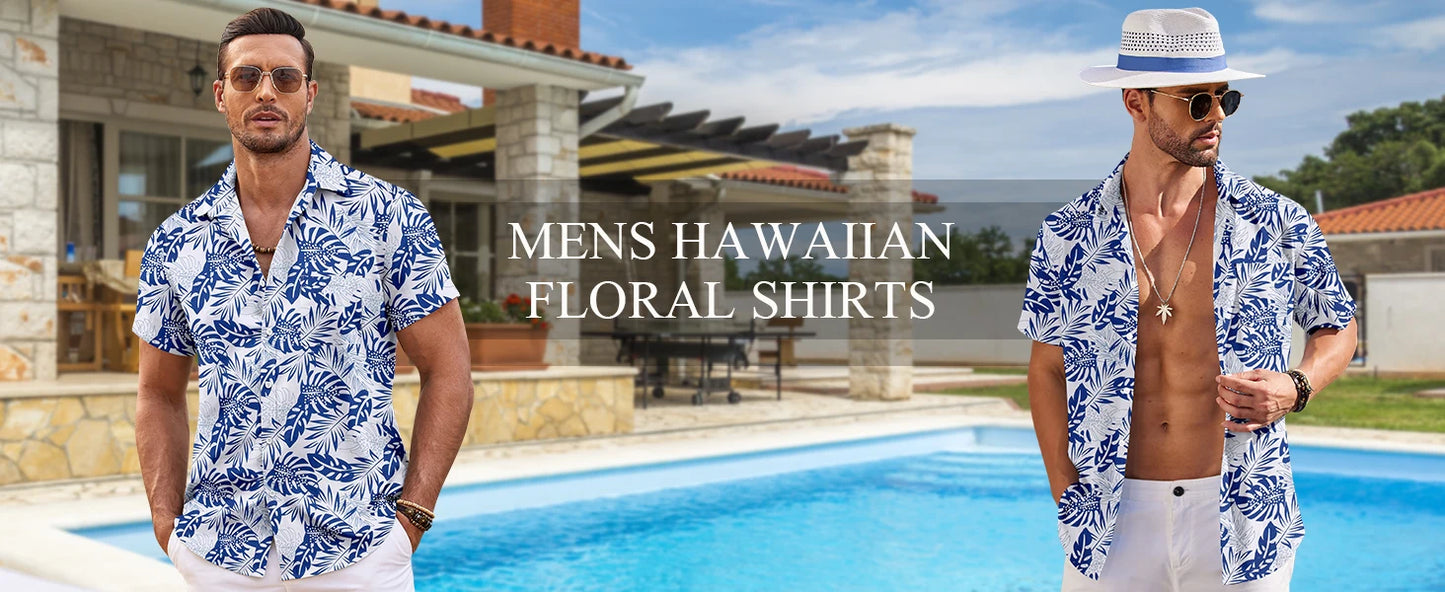 Men's Summer Shirt Vintage Patchwork Printed Button Lapel Short Sleeve Shirt Tropical Vacation T Shirt Fashion Soft Men Clothing