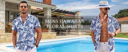 Men's Summer Shirt Vintage Patchwork Printed Button Lapel Short Sleeve Shirt Tropical Vacation T Shirt Fashion Soft Men Clothing
