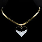 Crystal Love Heart Pendant Necklace Choker for Women Stainless Steel Gold Color Blade Chain Necklaces Jewelry Valentines Gifts