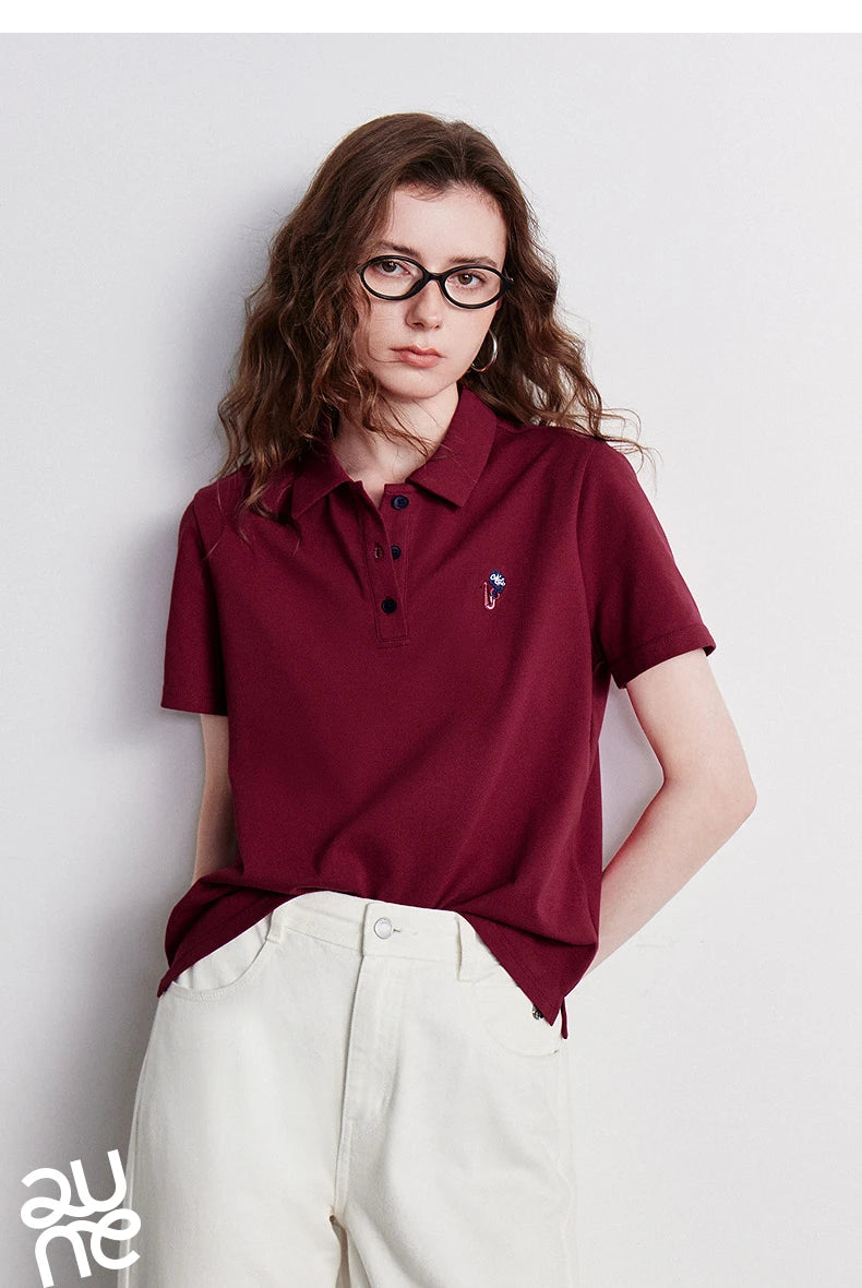 TOYOUTH Women Polo Shirt 2026 Summer New Breathable Short Sleeve Versatile Pullover Tops