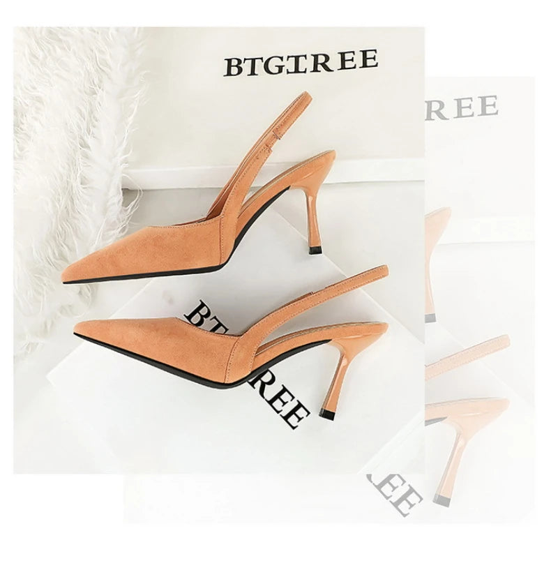Fashionable Banquet Empty High Heel Shoes For Women's Shoes Thin Heel Pointed Toe Hollow Single Shoes For Women's Shallow Mouth