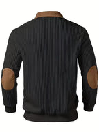 New Arrival Men Color Block Corduroy Collar Ribbed Long Sleeve Half Zip Polo Sweater Elbow Patches Casual Pullover Sweatshirts