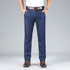 2026 Brand High Lyocell  Men's Fit Straight Lightweight Cotton Stretch Denim Business Casual High Waist Thin Light Grey Jeans