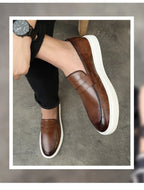 New 2025 Summer Men Casual Slip On Dress Shoes Black Brown British Style Platform Men Driving Loafers Shoes