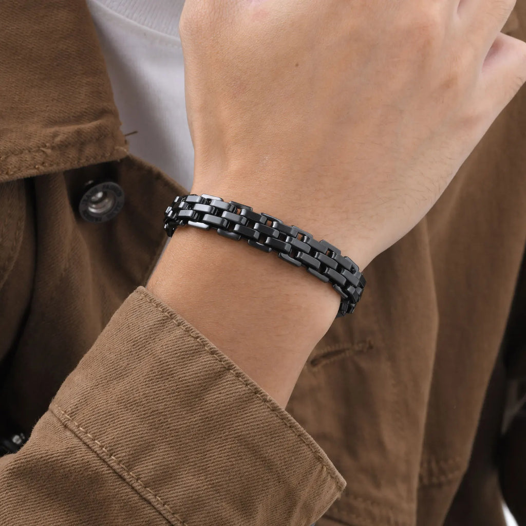 Casual Black Chain Bracelet for Men,Stainless Steel Byzantine Braided Link Wristband,Birthday Gift for Father Husband Son