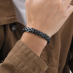 Casual Black Chain Bracelet for Men,Stainless Steel Byzantine Braided Link Wristband,Birthday Gift for Father Husband Son