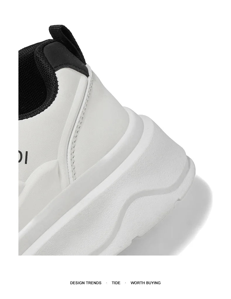 2026 Summer Men's White Platform Sneakers Leather Casual Shoes Thick Sole Streetwear Trendy Footwear