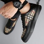 Men Classic Checkered Patchwork Thick Soled Casual Board Shoes Shock-absorbing Breathable Fashionable Commuting Street Shoes