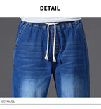 8XL Elastic Waist Men's Jeans, Loose Straight Leg Stretch Denim Pants, Plus Size Casual Streetwear, Big Size Relaxed Fit Trouser