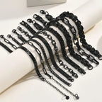Casual Black Chain Bracelet for Men,Stainless Steel Byzantine Braided Link Wristband,Birthday Gift for Father Husband Son