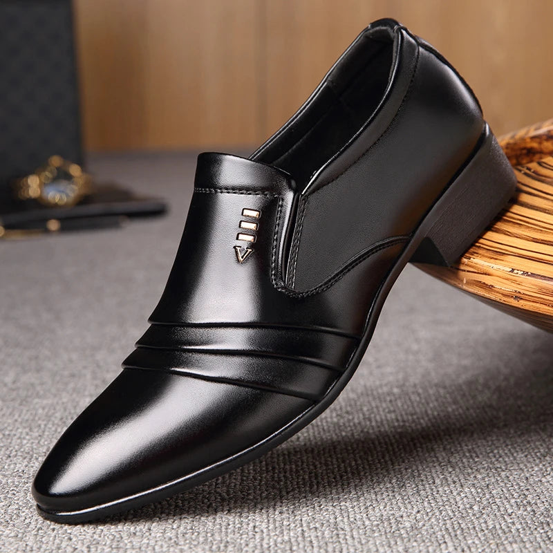 Mens Black Genuine Leather Cap Toe Lace Up Formal Business Office Groom Wedding Daily Wear Dress Shoes British Style Fashion