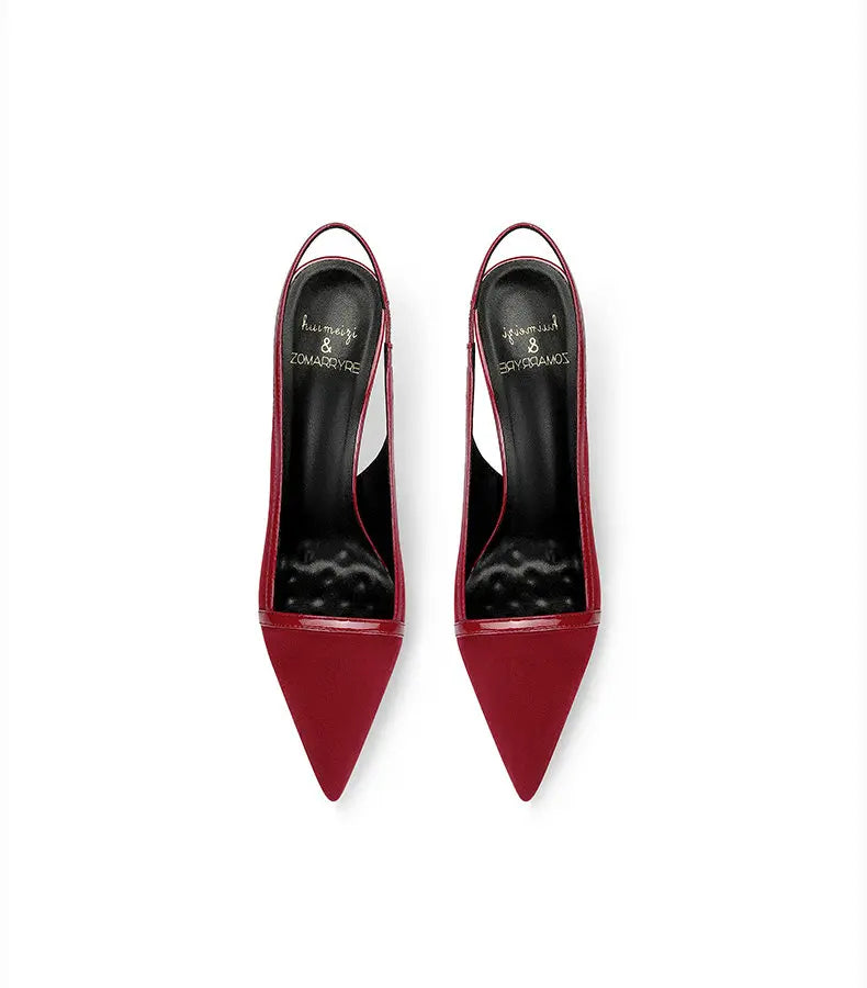 autumn new style wine red suede high-end versatile dress sandals elegant and beautiful pointed toe stiletto heels women's shoes