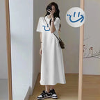 Arabic Print Side Split Long T Shirt Dress Women Loose Short Sleeve Oversized Casual Maxi Loungewear Dress