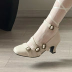 Sweet Lolita Cross Buckle Strap Women Mary Jane Shoes Fashion Multi Metal Buckle Shoes Retro Wedding Party Dress Ladies Pumps