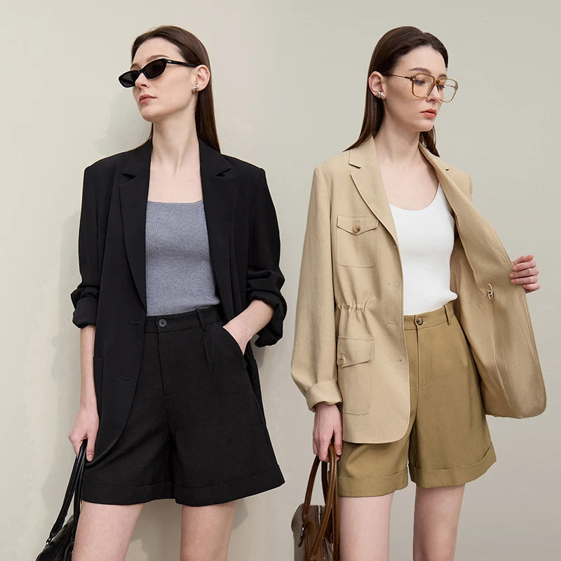 Amii Women's Shorts 2026 Summer New Rolled Casual Cotton Pants Cuffed Hem Solid Color Versatile Basic Woman Clothes 12622140