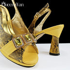 2025 Elegant Green Peep-Toe Women Heel Pumps for Italian Matching Party Shoes and Bags Set for Parties with Diamond Accents