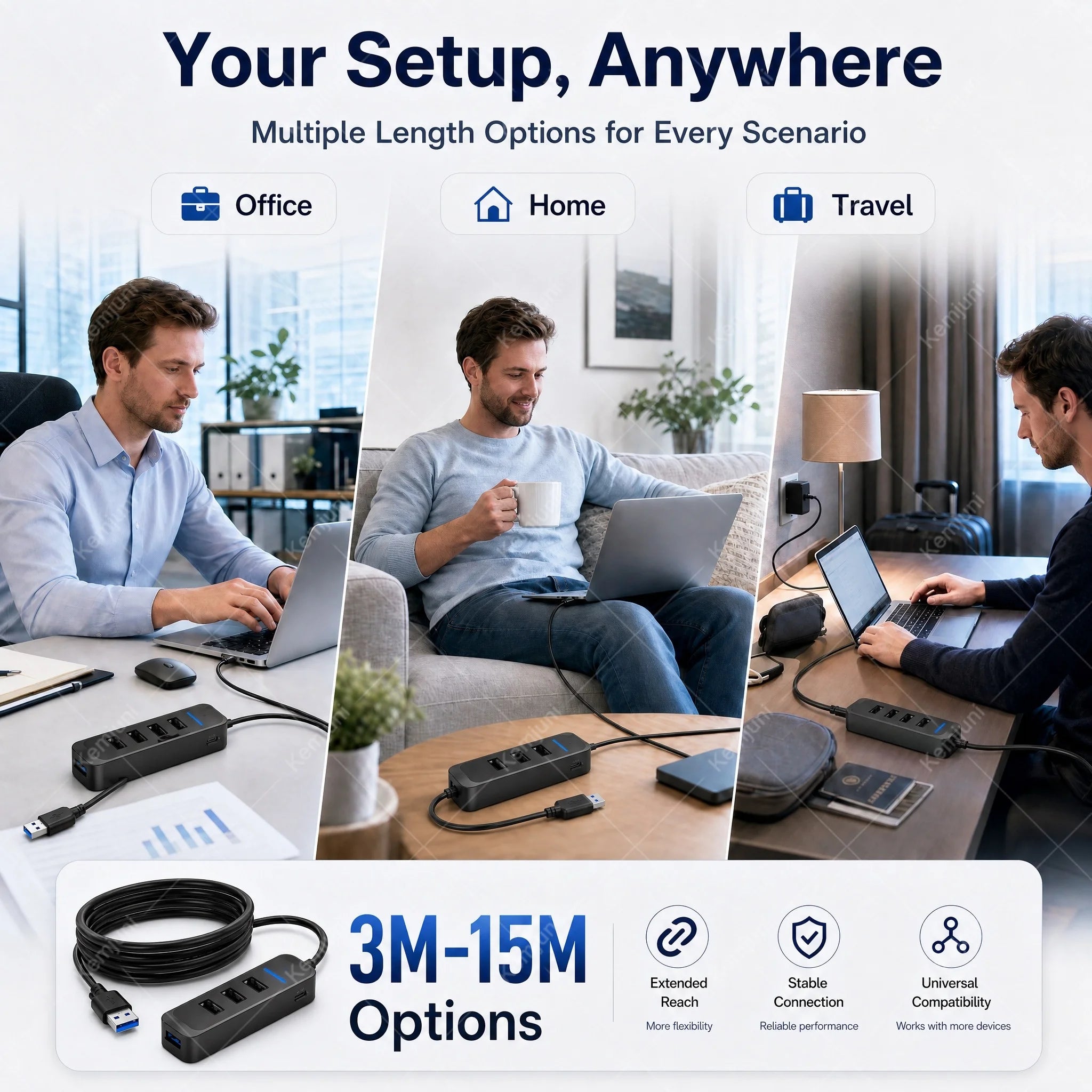USB 3.0 Hub 4 Ports 5M Extension Cable Multi Port USB Hub Adapter High Speed Data Transfer for Laptop PC Computer Notebook