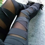 Fashion Elastic Black Bandage Pants Femme Punk Rock Trouser Sexy Leggings Mesh Women Leggins Gothic Slim Streetwear Leggings