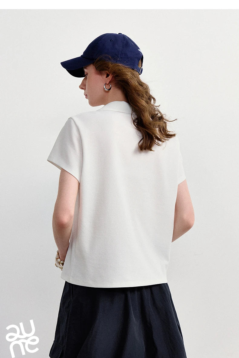 TOYOUTH Women Polo T-Shirt 2026 Summer Joint Name with Gongchangzhang Embroidered V-Neck Age-Reducing Trendy Tops