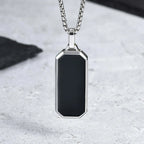 Stylish Men's Black Enamel Necklace,Stainless Steel Geometric Square Small Dogtags Necklace,Anniversary Birthday Father Gift