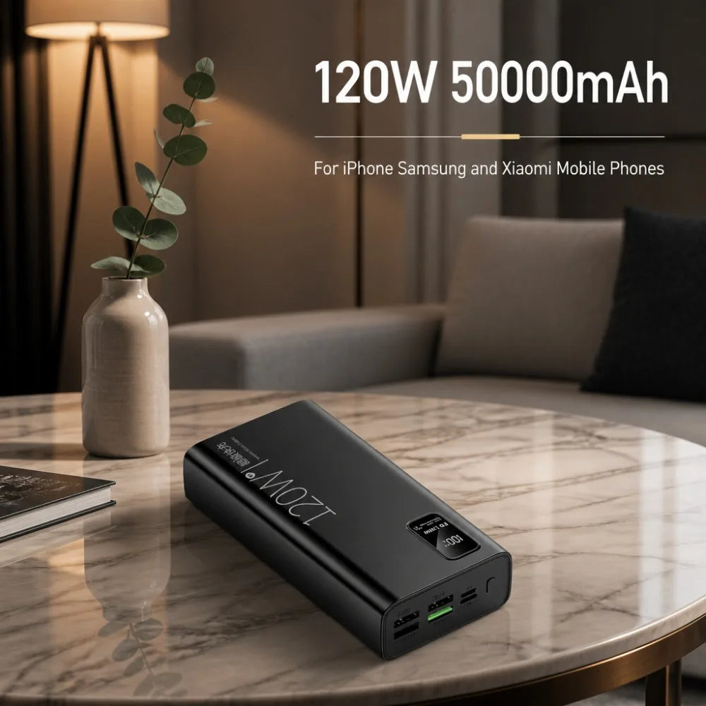 120W 50000mAh Power Bank CCC Certified Fast Charging Portable Charger For iPhone Samsung Xiaomi Mobile Phones