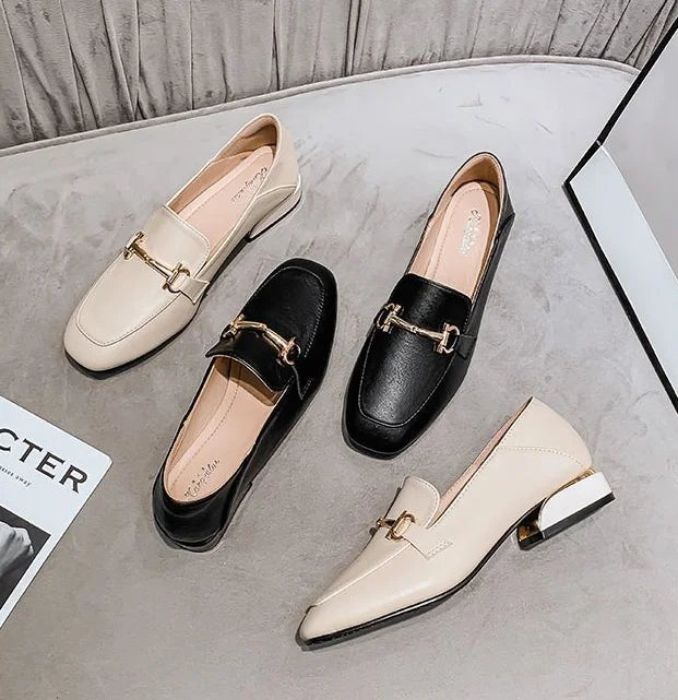 Women's Summer Footwear Square Toe Shoes for Woman 2025 Low Heel Elegant Office Loafers Black Luxury Brand Slip on High Quality