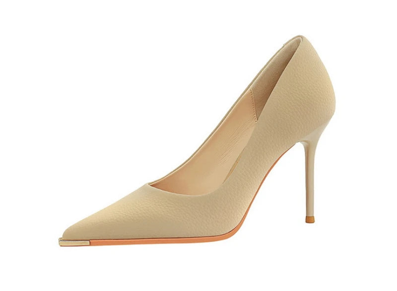 Banquet Fashion Metal Toe High Heels Women's Pointed Toe Shallow Mouth Thin Heels Women's Shoes Temperament Single Shoes