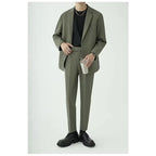KIDWHXR Men 2-piece Outfit Loose Single-breasted Blazer Male Straight-leg Pant Man Korean Simple Solid Business Casual Suit Set