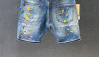 2025 Summer New Fashion Trend Printed Ripped Straight Stretch Jeans Men's Casual Loose Sports High Quality Denim Shorts 28-36