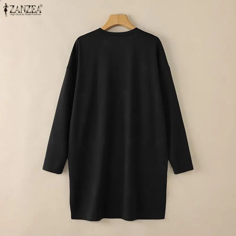 2026 ZANZEA Muslim Hijab Blouse Women Spring Long Tops Turkey Abaya Fashion O Neck Long Sleeve Knitted Shirt IsIamic Clothing