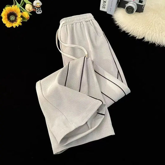 Men’s Lightweight Waffle Pants Summer Thin Joggers 2026 Drawstring Stripe Casual Sports Trousers for Daily Wear
