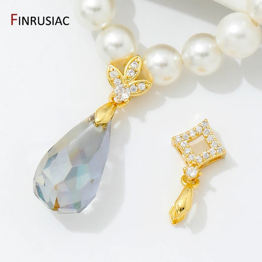 Brass Crystal Agate Pendant Pinch Bails,18k Real Gold Plated Inlaid Zircon Pendant Clips Clamp Pinch Bail,Supplies For Jewelry