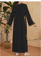 Fashion Muslim Women's Printed V-neck Robe 2025 Autumn V-neck Long Sleeve Arab Ethnic Style Printed Maxi Dress For Women Elegant