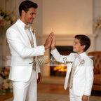 Formal Men's Suit 3pcs White Jacket Pants with Khaki Vest Slim-Fitting Parent-Child Custom Set for Wedding Prom Birthday Party
