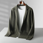 100% Pure Wool Cardigan Men's Spring And Autumn High-End Outerwear Sweater Casual Small Suit Jacket Olive Collar Sweater