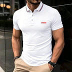 Men Fashion Breathable Minimal Print Polo Shirts Color Striped Collar Short Sleeve Tops Trendy Versatile Daily Office Casual Tee