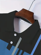 Men Black Blue Gray Geometric Color Block Polo Shirt Lapel Short Sleeve Breathable Casual Summer Golf Daily Tops