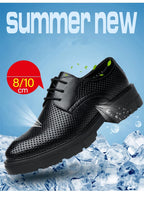 New Men Hollow Summer Platform High Heel 5/8/10 CM Height Growth Formal Men Derby Leather Shoes Man Wedding Dress Shoes Elevator