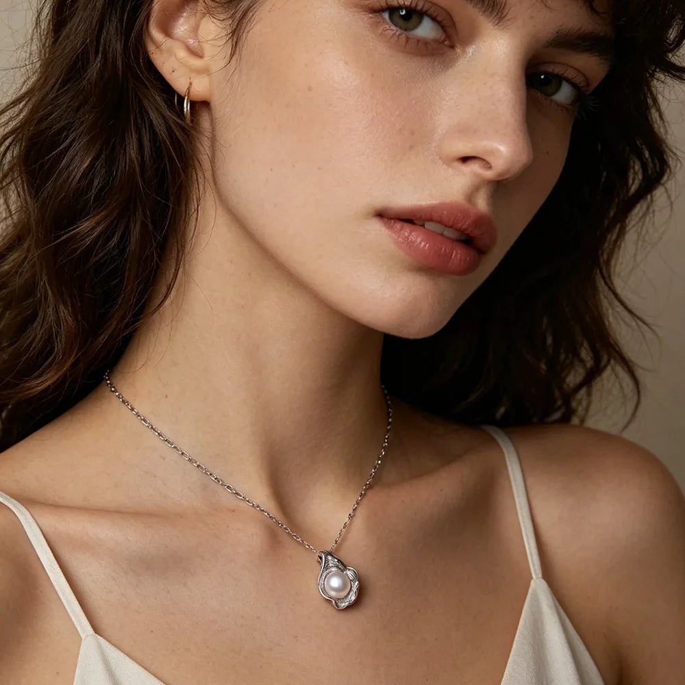 White Natural Fresh water Pearl Pendant Women,Cute Original 925 Silver Pearl Pendant Mother Wife Birthday Gift Black
