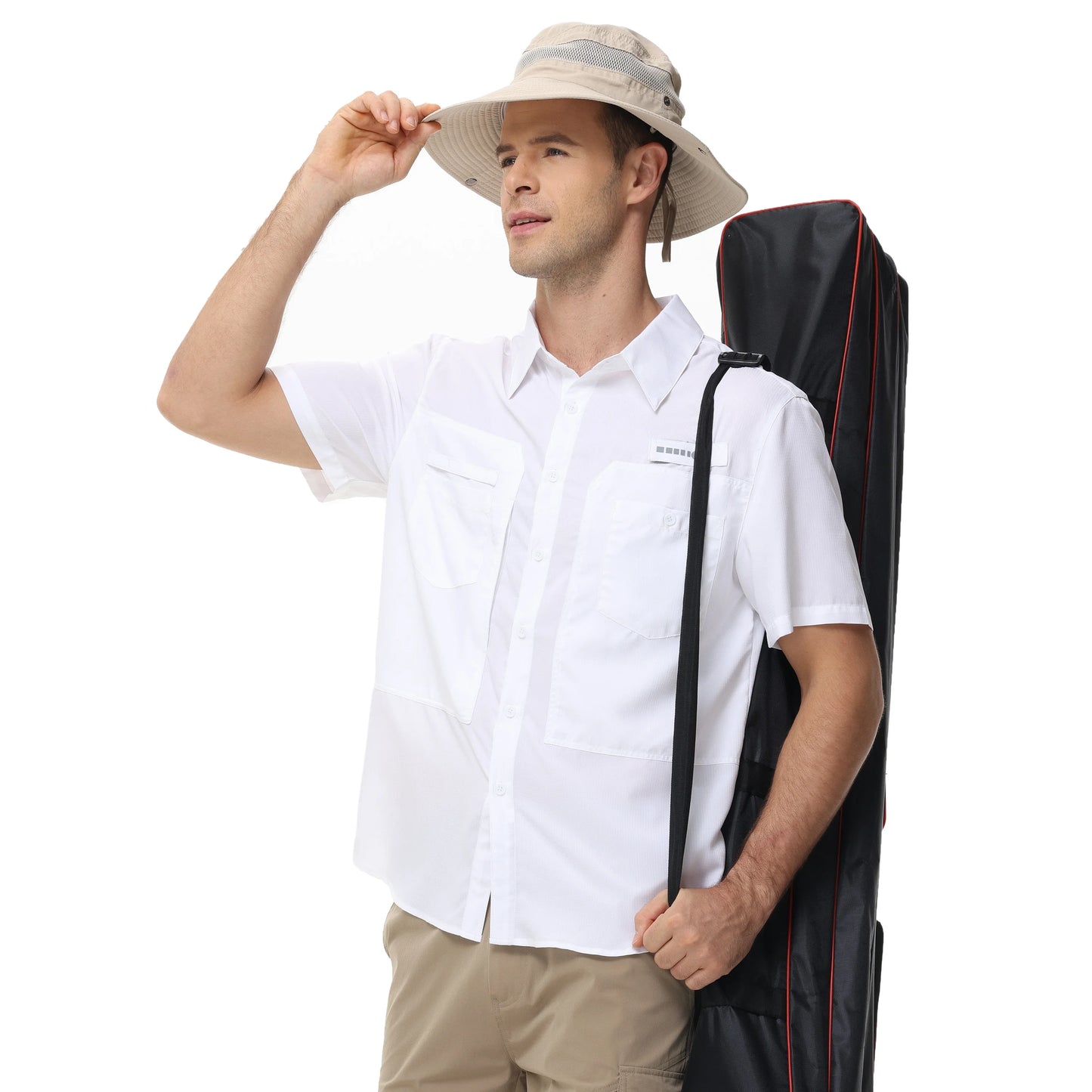 Summer Men's UPF 50+ Fishing Shirts, Lightweight Breathable Short Sleeve Cargo Shirt, Button Down Tactical Shirts Workout