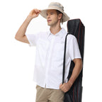 Summer Men's UPF 50+ Fishing Shirts, Lightweight Breathable Short Sleeve Cargo Shirt, Button Down Tactical Shirts Workout