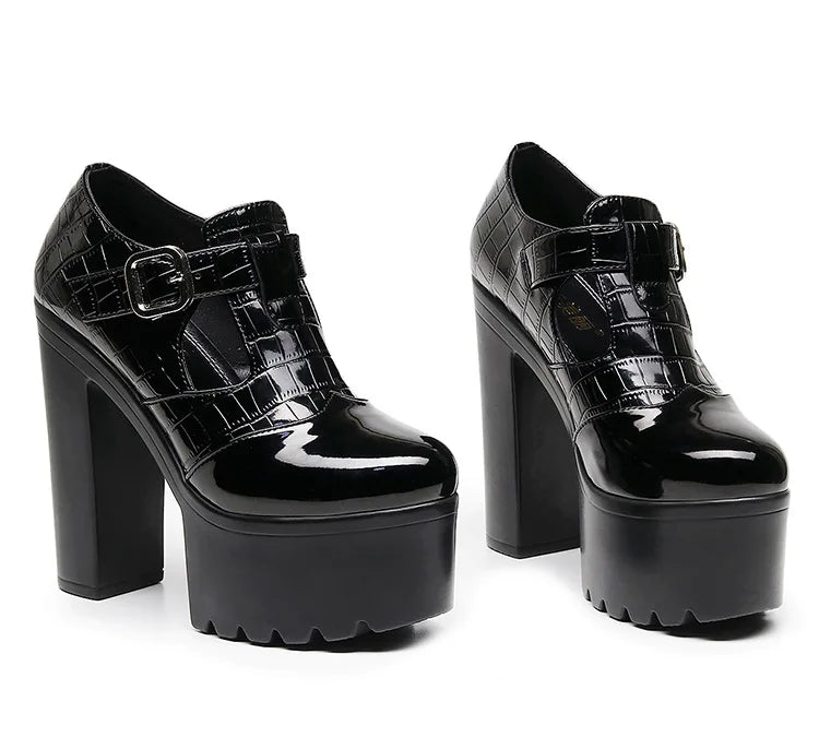 14cm Small Size 32-43 Elegant Patent Leather Mary Janes Chunky Platform Pumps 2025 Spring Block High Heels Shoes for Model Dress