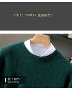 Autumn Winter 100% Mink Cashmere Sweater Men's Round Neck Pullover Loose Solid Color Plus Size Base Knit Business Casual Sweater