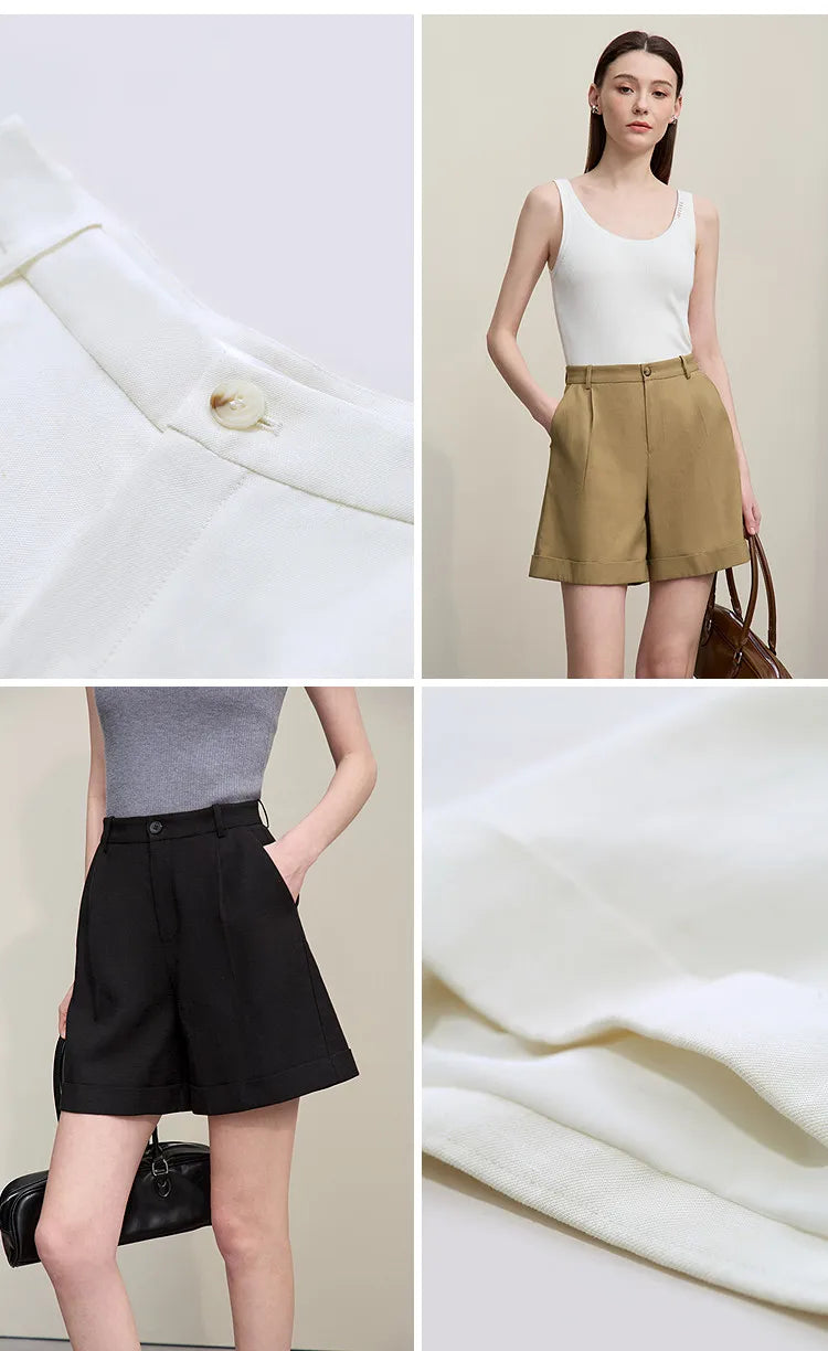 Amii Women's Shorts 2026 Summer New Rolled Casual Cotton Pants Cuffed Hem Solid Color Versatile Basic Woman Clothes 12622140