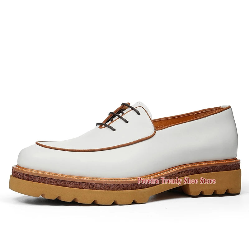 Classic Handmade Thick Soled Derby Shoes for Men British Style White Cowhide Business Dress Shoes Fashion Groom Wedding Shoes