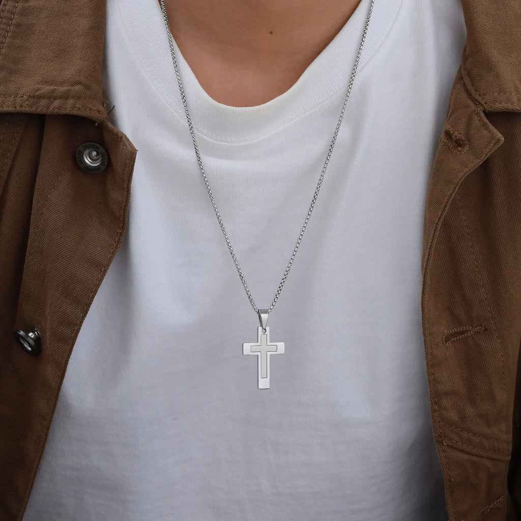 Cross Pendant Necklaces for Men Boys,Waterproof Stainless Steel Necklace,Christian Religious Faith Prayer Jewelry Gift