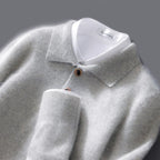 Autumn And Winter New 100 Pure Wool Sweater Men's POLO Collar Button Loose Pullover Sweater Cashmere Knitted Bottoming Shirt