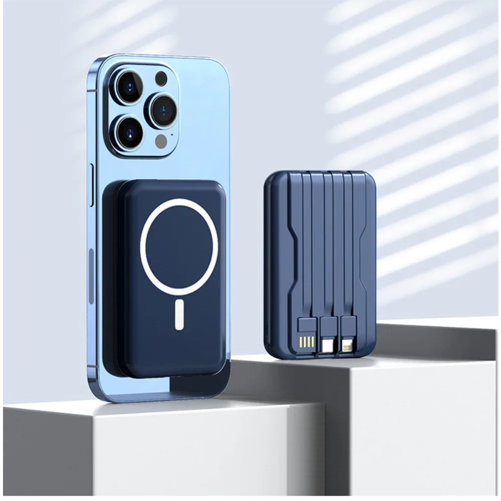 New LaunchMagnetic Wireless Fast Charging Power Bank Built-in Cable Mini Compact Portable External Battery Pack for Cell Phones