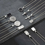Men's Silver Color Geometric Pendant Necklace, Non Fading Stainless Steel Compass Necklace with Chain, Stylish Jewelry Gifts
