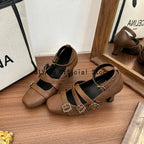Sweet Lolita Cross Buckle Strap Women Mary Jane Shoes Fashion Multi Metal Buckle Shoes Retro Wedding Party Dress Ladies Pumps
